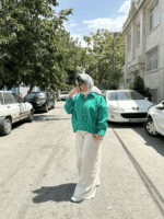 ست شومیز سبز با رنگ کرم